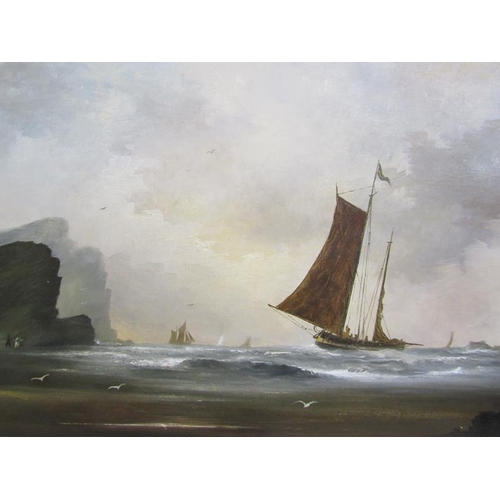 1007 - D HEWITT - INSHORE FISHING VESSELS, OIL ON CANVAS.  SIGNED, FRAMED 58 x 85cms