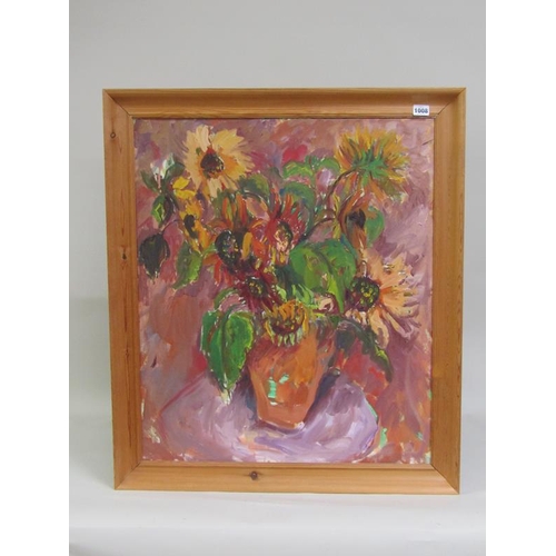 1008 - OLIVE VAN KLAVEREN - HELIANTHUS, OIL ON CANVAS.  FRAMED 71 x 60cms