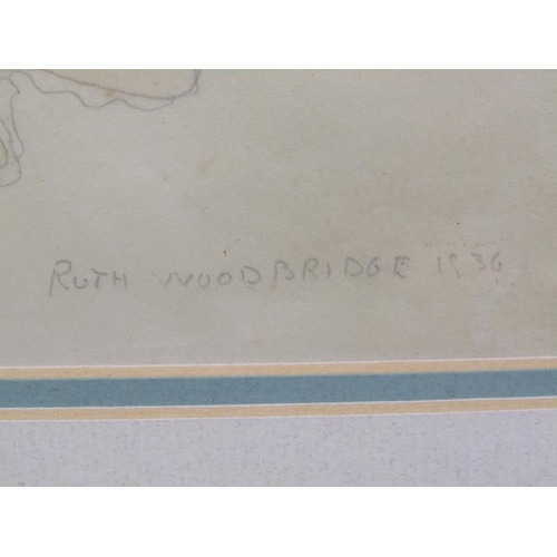 1014 - RUTH WOODBRIDGE - TWO WATERCOLOUR AND PENCIL SKETCHES, DESIGN FOR A COSTUME FOR LADY FRANCIS WEBSTER... 