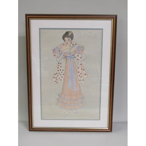 1014 - RUTH WOODBRIDGE - TWO WATERCOLOUR AND PENCIL SKETCHES, DESIGN FOR A COSTUME FOR LADY FRANCIS WEBSTER... 