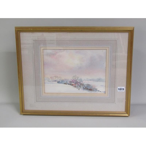 1015 - IAN ARMOUR-CHELU - WINTER SUN BREAKING THROUGH.  WATERCOLOUR, F/G 21 x 28cms