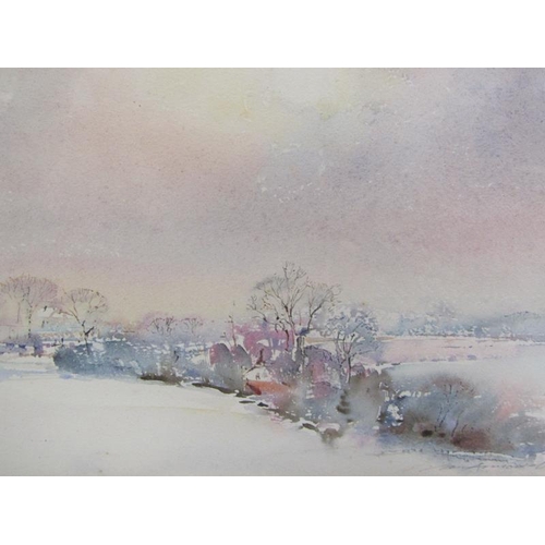 1015 - IAN ARMOUR-CHELU - WINTER SUN BREAKING THROUGH.  WATERCOLOUR, F/G 21 x 28cms