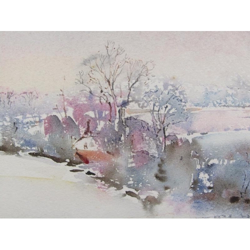 1015 - IAN ARMOUR-CHELU - WINTER SUN BREAKING THROUGH.  WATERCOLOUR, F/G 21 x 28cms