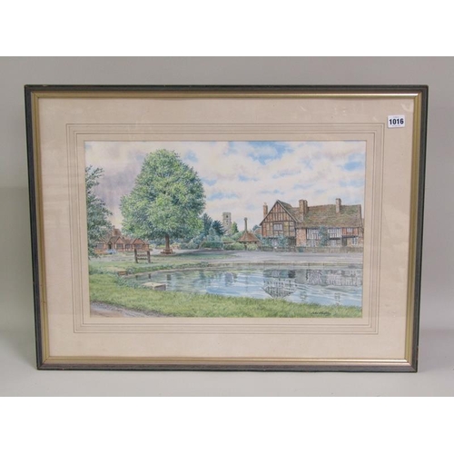 1016 - JOHN CHALKLEY - ALDBURY VILLAGE POND, SIGNED.  F/G 34 x 52 cms