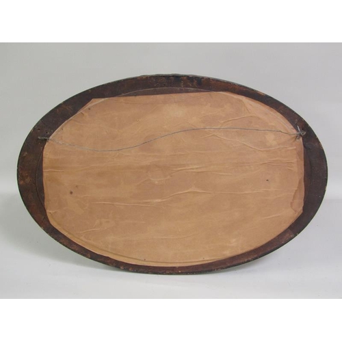 1019 - CARVED WOOD AND MOULDED OVAL FRAMED WALL MIRROR 82 x 56 cms