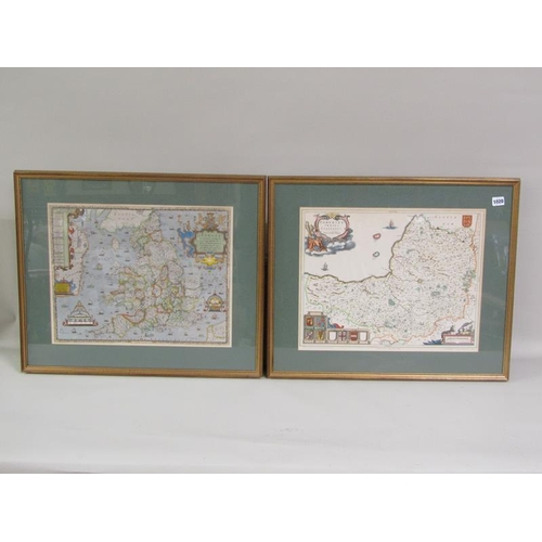 1020 - FIVE COLOURED REPRINT MAPS, JOANNE BLAEU, SOMERSET, ENGLAND, SURREY, SUSSEX AND CUBA WITH SOUTHERN A... 