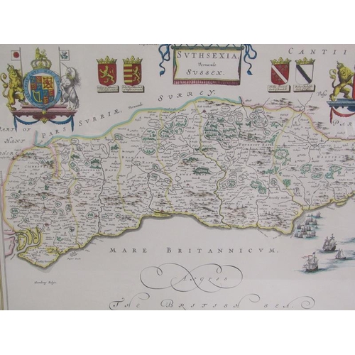 1020 - FIVE COLOURED REPRINT MAPS, JOANNE BLAEU, SOMERSET, ENGLAND, SURREY, SUSSEX AND CUBA WITH SOUTHERN A... 