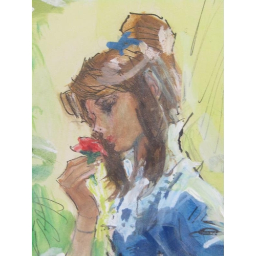 1021 - WILLIAM FRANCIS MARSHALL 1901-1980 MONO VM. TWO WATERCOLOURS PORTRAIT OF A LADY ADMIRING A ROSE TOGE... 