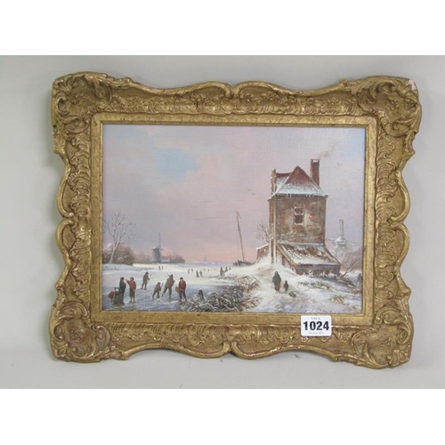 1024 - JAN VAN HOCK - PAIR OF DUTCH WINTER SCAPES WITH SKATING ON THE RIVER, SIGNED OIL ON PANEL.  FRAMED 1... 