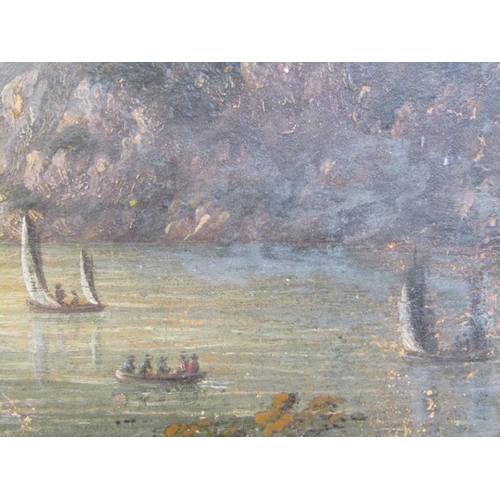 1027 - TWO OIL PAINTINGS, ONE ON CANVAS, THE OTHER ON BOARD, BOTH ON A RIVER AND A HOMESTEAD WITH PINE TREE... 