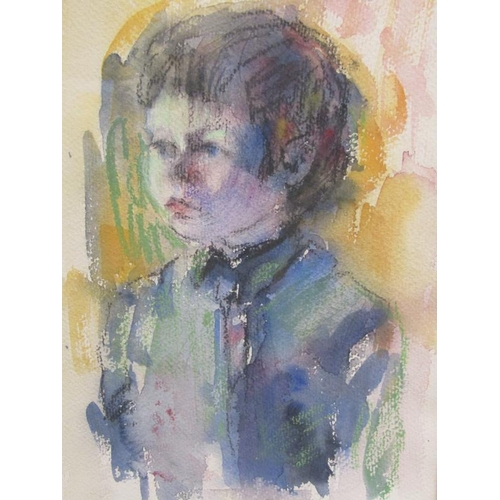 1029 - UNSIGNED PORTRAIT OF YOUNG BOY, WATERCOLOUR.  F/G 34 x 21 cms