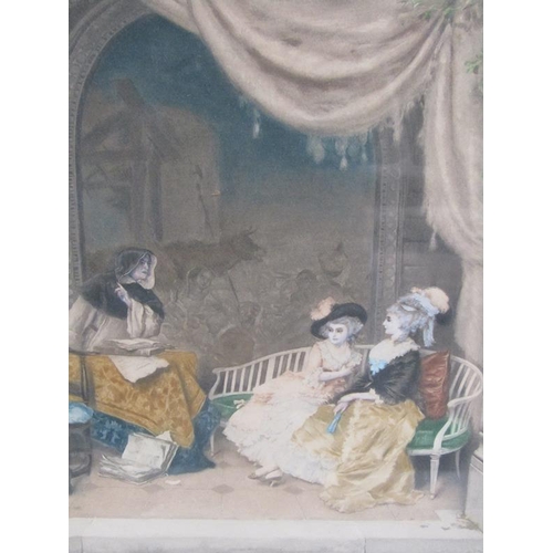 1036 - FRAMED COLOURED PRINT AFTER L ROSSI, LES BELLES.  F/G 39 x 35 cms