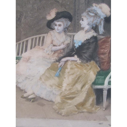 1036 - FRAMED COLOURED PRINT AFTER L ROSSI, LES BELLES.  F/G 39 x 35 cms