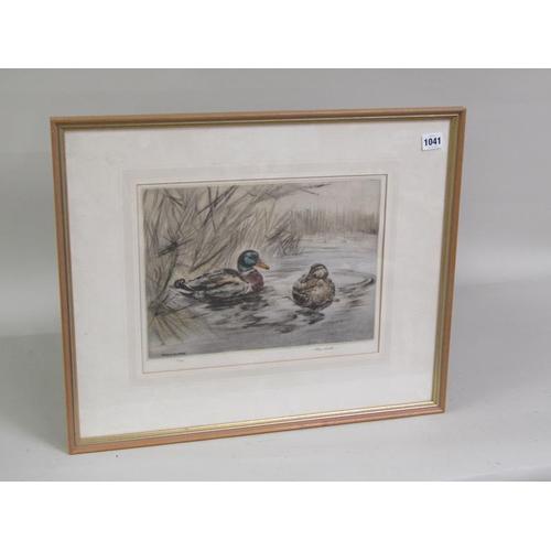 1041 - HENRY WILKINSON - MALLARD DUCKS, SIGNED LTD EDITION COLOURED PRINT F/G 28 x 35 cms