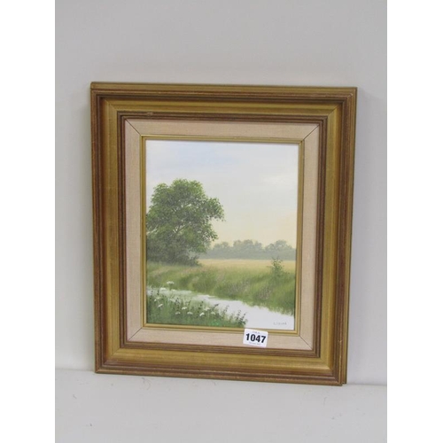 1047 - EDWARD TURNER - A QUIET RIVER SETTING, OIL ON CANVAS.  SIGNED FRAMED 25 x 20 cms