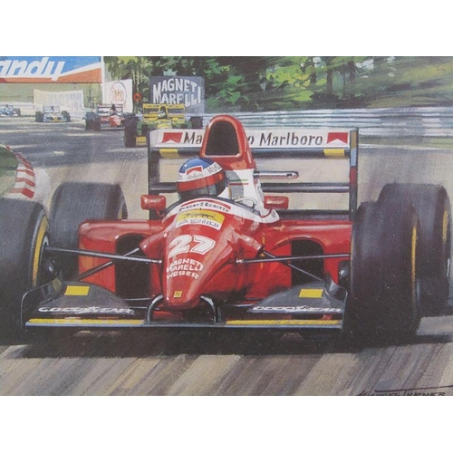 1054 - MICHAEL TURNER - SERIES OF SIX F/G COLOURED PRINTS RELATED TO MOTOR RACING, EACH APPX 15 x 12 cms