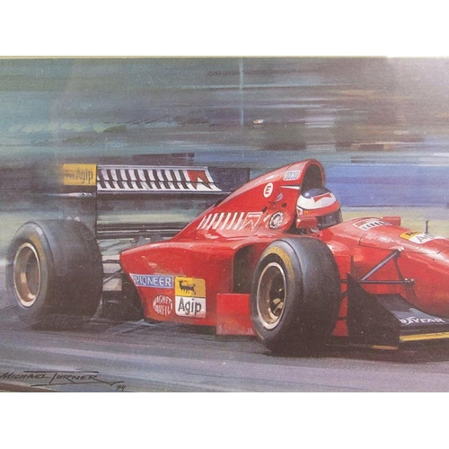 1054 - MICHAEL TURNER - SERIES OF SIX F/G COLOURED PRINTS RELATED TO MOTOR RACING, EACH APPX 15 x 12 cms