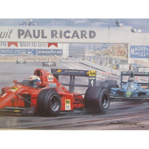 1054 - MICHAEL TURNER - SERIES OF SIX F/G COLOURED PRINTS RELATED TO MOTOR RACING, EACH APPX 15 x 12 cms