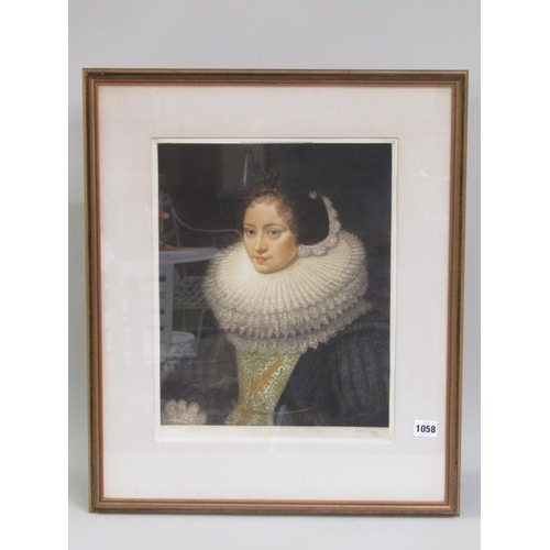 1058 - ARTHUR HOWG - A MEZZOTINT PORTRAIT OF A DUTCH LADY FROM THE PAINTING BY MIEREVELT, SIGNED IN PENCIL ... 