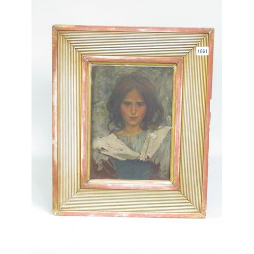 1061 - LATE 19c OIL ON BOARD - PORTRAIT OF A LADY.  FRAMED 31 x 22 cms