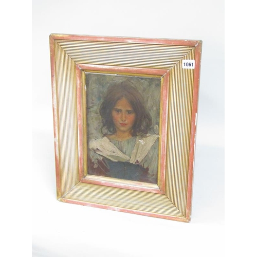 1061 - LATE 19c OIL ON BOARD - PORTRAIT OF A LADY.  FRAMED 31 x 22 cms