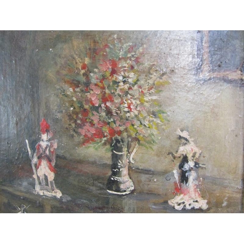 1062 - COLLECTION OF FIVE OIL ON PANEL VASES OF FLOWERS, SIGNED IN MONO.  EACH APPOX 13 x 10 cms