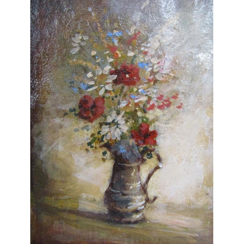 1062 - COLLECTION OF FIVE OIL ON PANEL VASES OF FLOWERS, SIGNED IN MONO.  EACH APPOX 13 x 10 cms