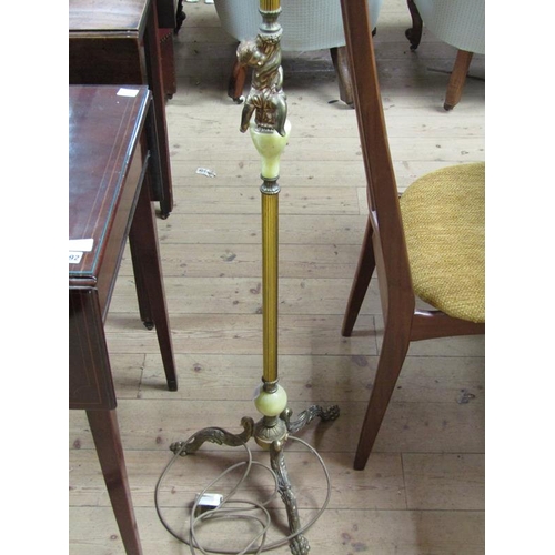 1694 - BRASS AND ONYX STANDARD LAMP - THE COLUMN WITH THE FIGURE OF PUTTO 150cms H