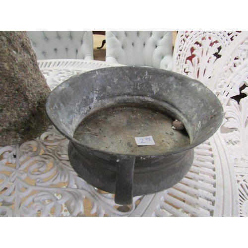 1697 - STONE BIRD BATH (35 x 35cms) AND A SPELTER THREE HANDLED DISH