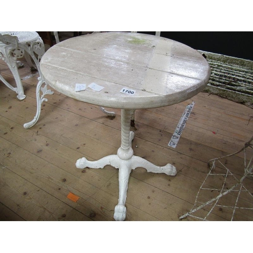 1700 - WHITE PAINTED CIRCULAR TABLE ON IRON FRAME 52 x 62cms