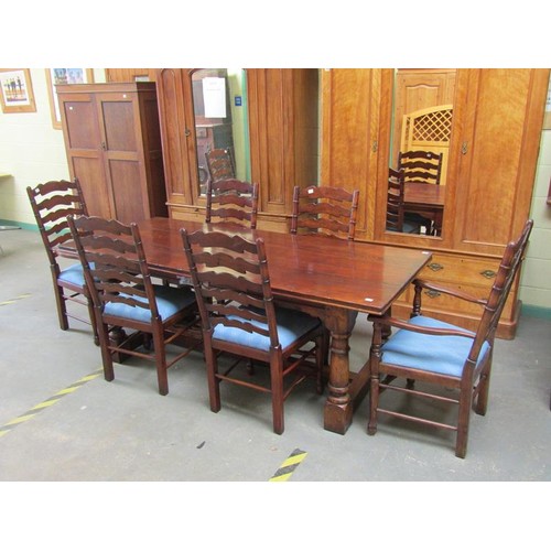 1707 - PLANK TOP REFECTORY TABLE AND SIX LADDERBACK CHAIRS