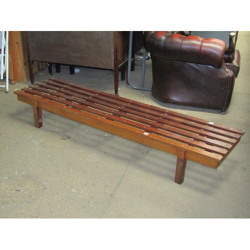 525 - LARGE LOW TEAK BENCH, 183cm l, 45cm deep, 27cm h