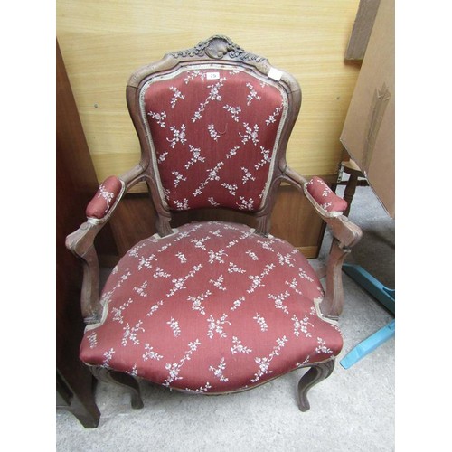 75 - 19c UPHOLSTERED ARMCHAIR, 94cm h, 67cm w, 56cm d