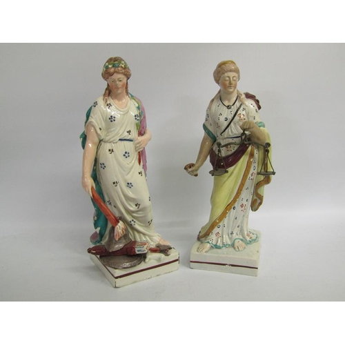 227 - Two early 19c pearlware figures 'Justice' and 'Peace', a/f, each 21cm h.