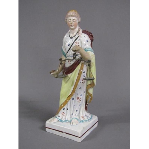 227 - Two early 19c pearlware figures 'Justice' and 'Peace', a/f, each 21cm h.