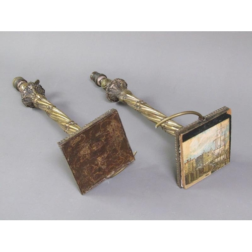 30 - A pair of late 19c Sheffield plate electroliers formally gas lamps with twist carved columns, leaf f... 