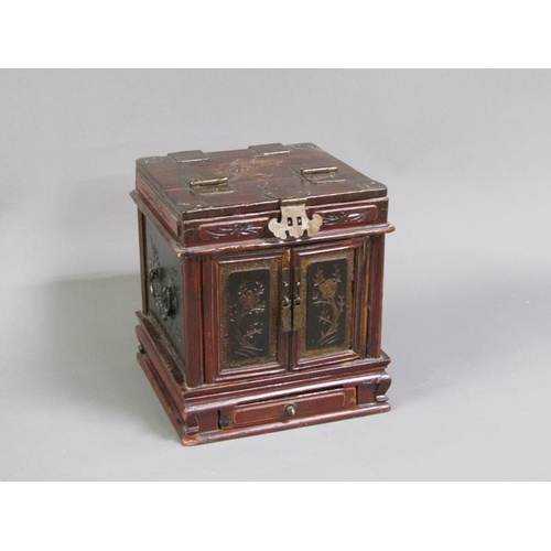 37 - A late 19c/early 20c Oriental red and black lacquered ladies combination jewellery/make up box, the ... 