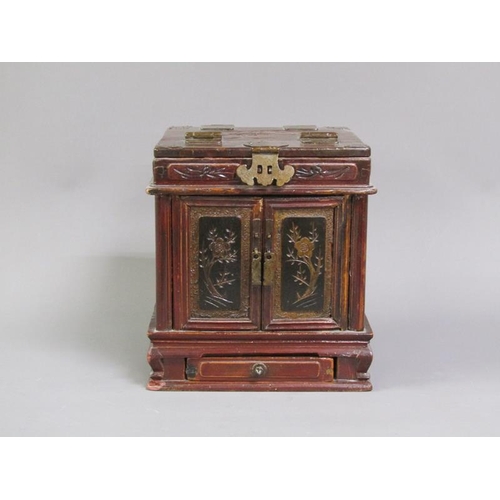 37 - A late 19c/early 20c Oriental red and black lacquered ladies combination jewellery/make up box, the ... 