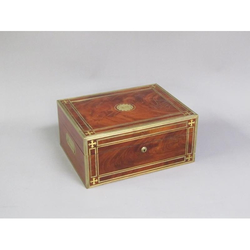 42 - A George III figure mahogany travelling box with brass edging, line inlay and motifs, fitted with th... 