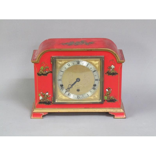 10 - A mid 20c English mantel clock by Elliotts with barrelled spring three train movement chiming on eig... 