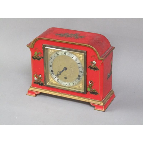 10 - A mid 20c English mantel clock by Elliotts with barrelled spring three train movement chiming on eig... 