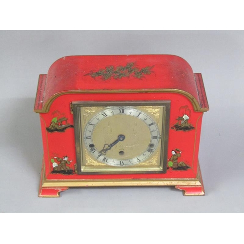 10 - A mid 20c English mantel clock by Elliotts with barrelled spring three train movement chiming on eig... 