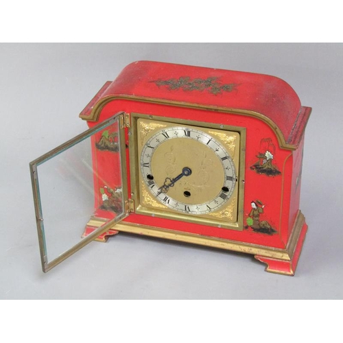 10 - A mid 20c English mantel clock by Elliotts with barrelled spring three train movement chiming on eig... 