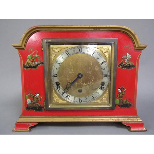 10 - A mid 20c English mantel clock by Elliotts with barrelled spring three train movement chiming on eig... 