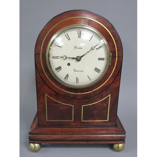 17 - An early 19c English bracket clock, the 15cm diam white painted dial signed Clarke, Redruth and havi... 