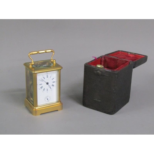 18 - A late 19c Swiss carriage clock by Henry Capt. of Geneva in glazed brass obis case.  The movement ha... 