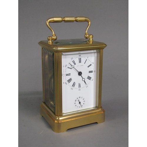 18 - A late 19c Swiss carriage clock by Henry Capt. of Geneva in glazed brass obis case.  The movement ha... 