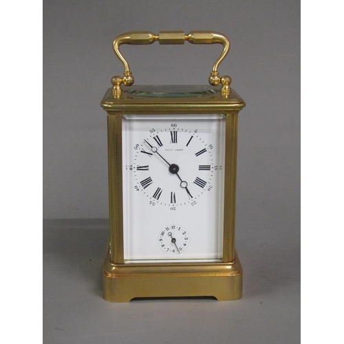 18 - A late 19c Swiss carriage clock by Henry Capt. of Geneva in glazed brass obis case.  The movement ha... 