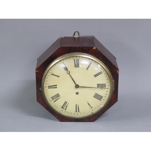 19 - A mid 19c English fusee dial wall clock, the movement having shouldered plates with knopped pillars ... 