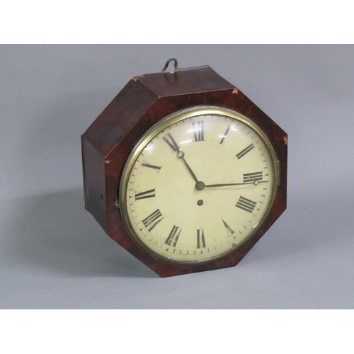 19 - A mid 19c English fusee dial wall clock, the movement having shouldered plates with knopped pillars ... 